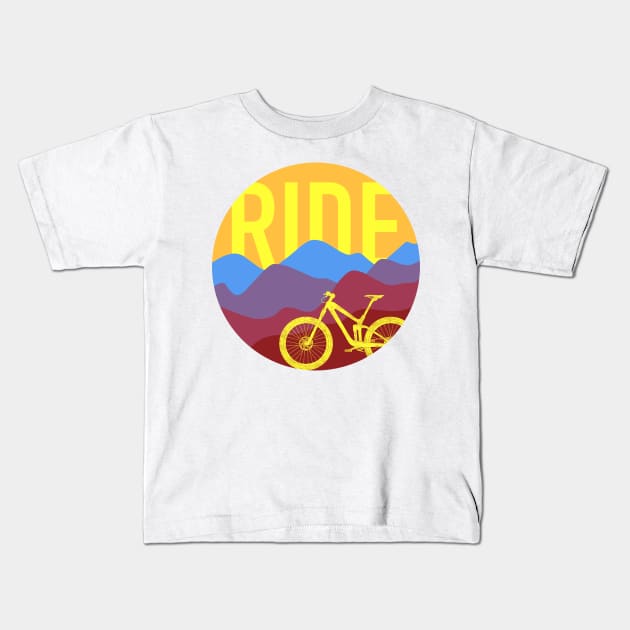 Ride MTB - Mountain Bike Vintage Colors Kids T-Shirt by TheWanderingFools